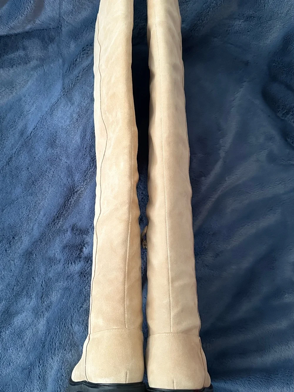 Stuart Weitzman Tall Beige Suede Over-the-Knee Boots with Black Lug Sole